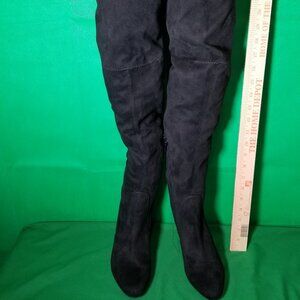 Unisa Womens 7M Tall Over Knee High Boot Faux Leather Black Block Heel